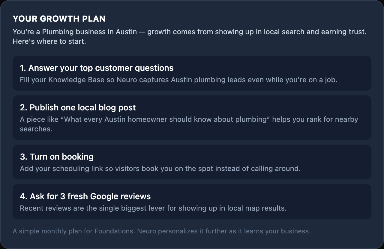Niche-aware growth plan — a plumber in Austin